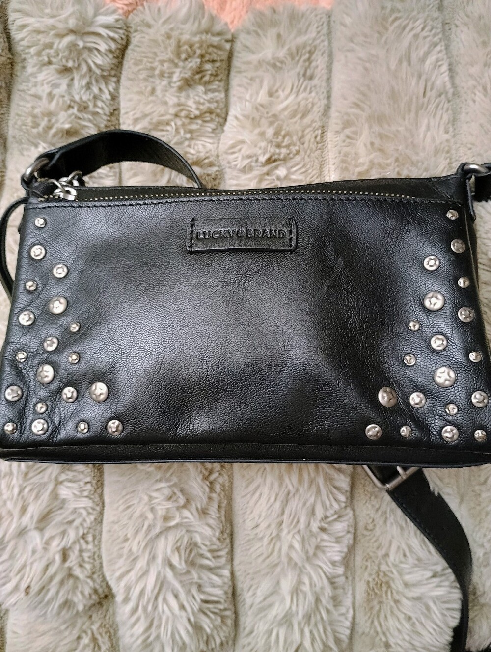 Lucky Brand Black Studded Genuine Leather Crossbody Bag